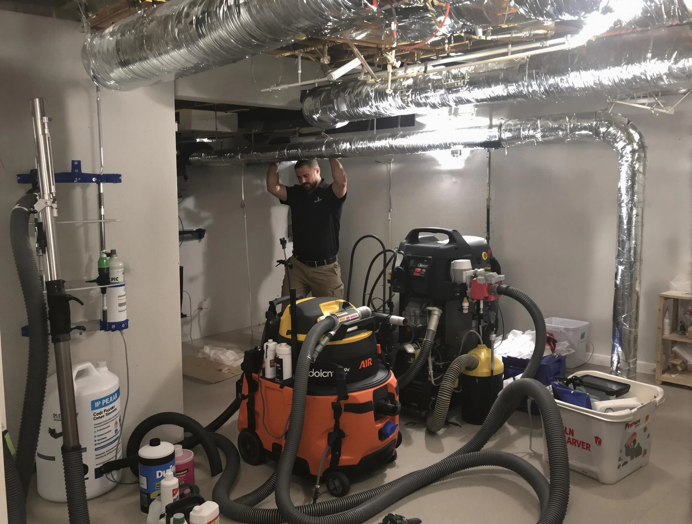 West Deer Air Duct Cleaning specialist performing professional mold removal from air ducts using safety equipment in West Deer