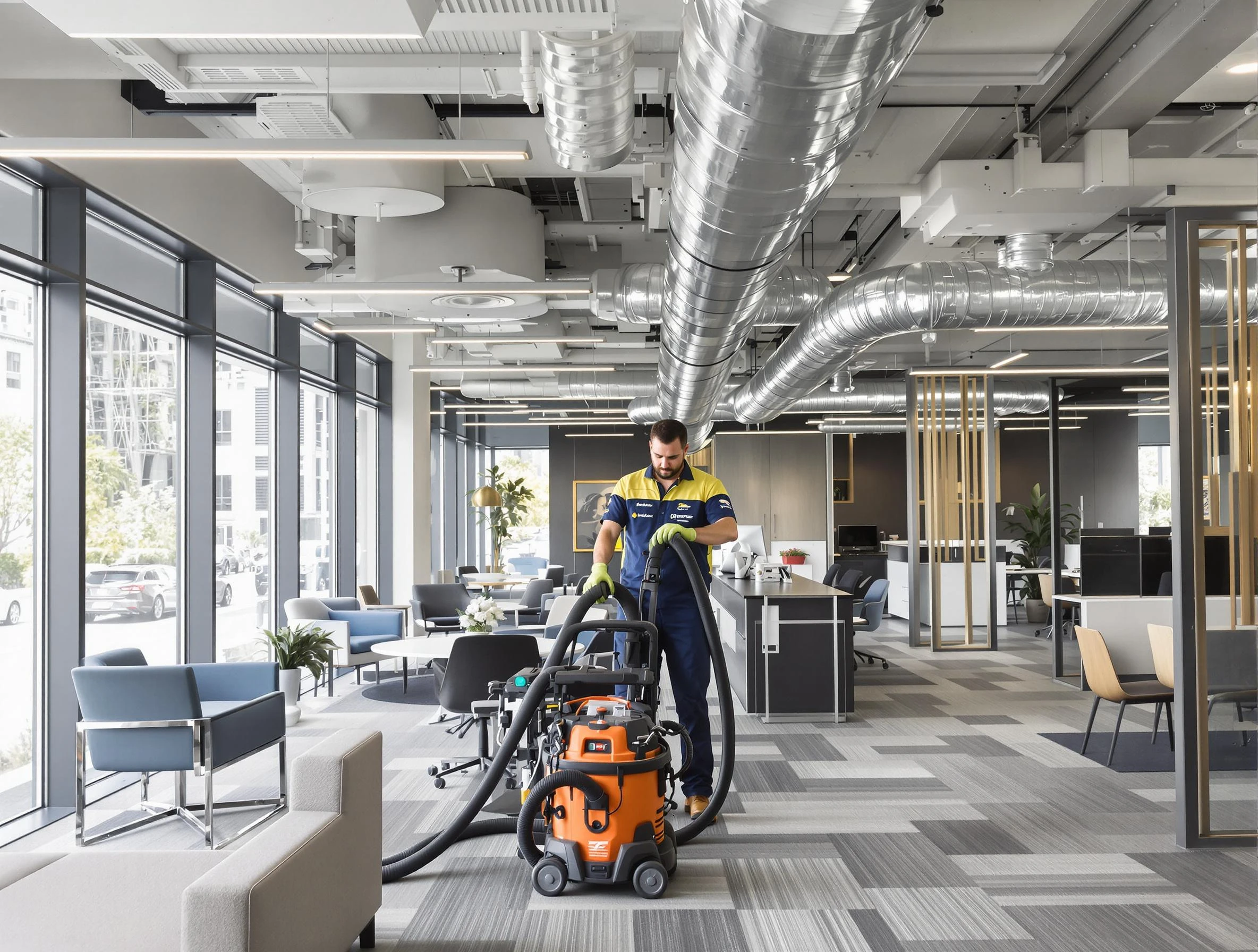 West Deer Air Duct Cleaning team performing thorough commercial duct cleaning at a West Deer business center